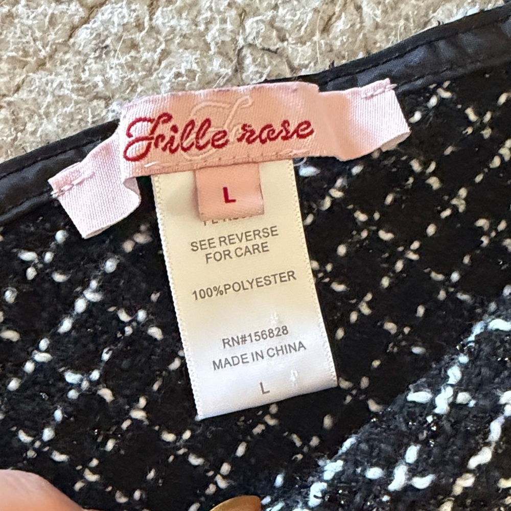 Frille Rose Black and White Buttoned Dress Large - Picture 2 of 6